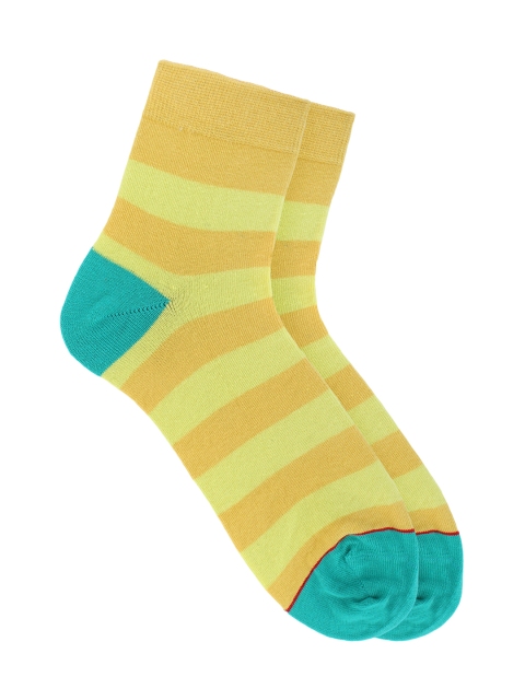 

Soxytoes Men Yellow & Green Striped Ankle Length Socks