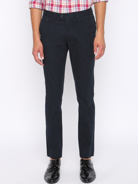 

Basics Men Navy Blue Tapered Fit Solid Regular Trousers