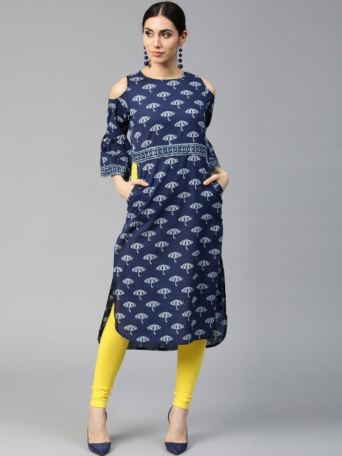 

Jaipur Kurti Women Blue Printed A-Line Kurta Dress
