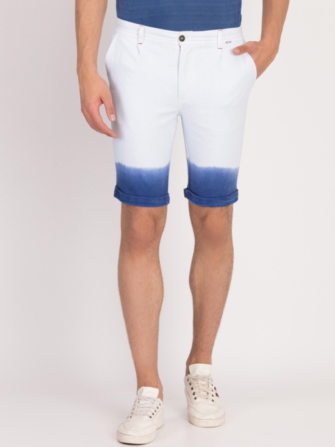 

LA LOFT Men White & Blue Ombre-Dyed Regular Fit Denim Shorts