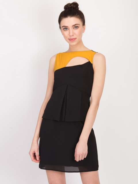 

LA LOFT Women Black Colourblocked A-Line Dress