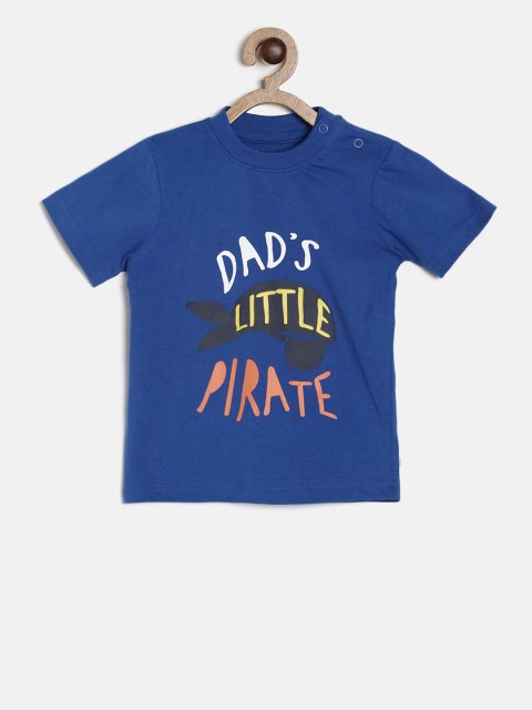 

MINI KLUB Boys Navy Blue Printed Round Neck Pure Cotton T-shirt