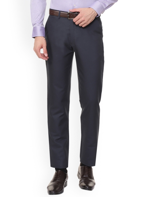 

Louis Philippe Men Navy Blue Regular Fit Self Design Formal Trousers