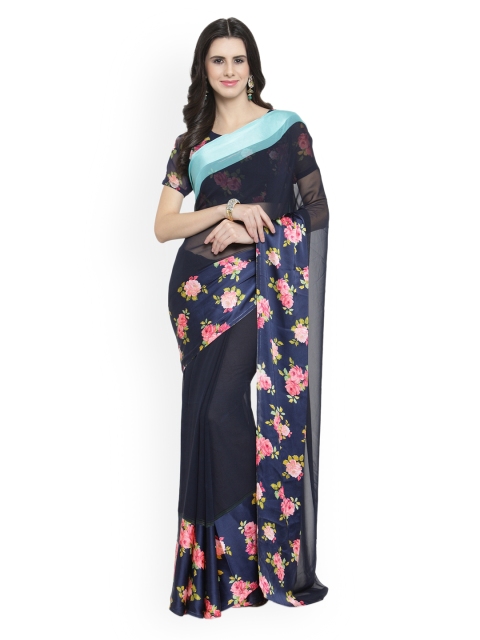 

Shaily Navy Blue Printed Poly Georgette Saree