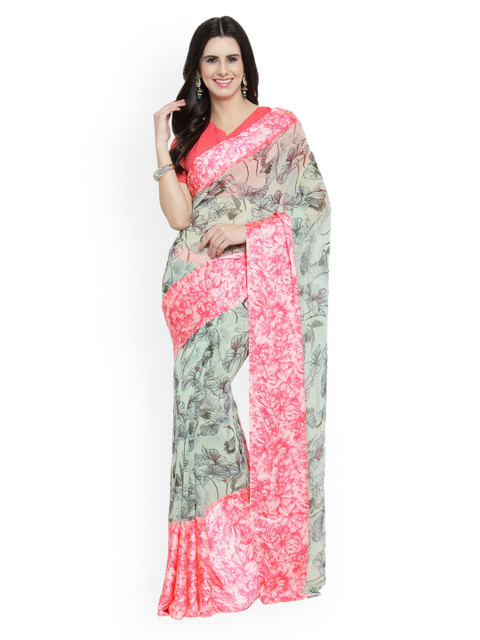 

Shaily Pink & Grey Satin Printed Saree