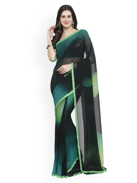 

Shaily Black & Green Pure Georgette Printed Saree