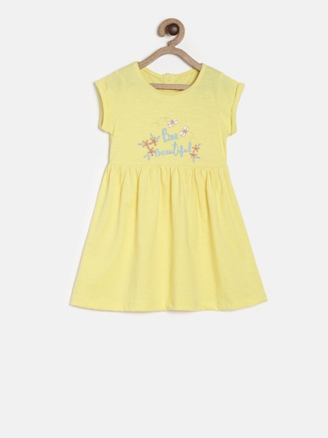 

MINI KLUB Girls Yellow Solid Fit and Flare Dress
