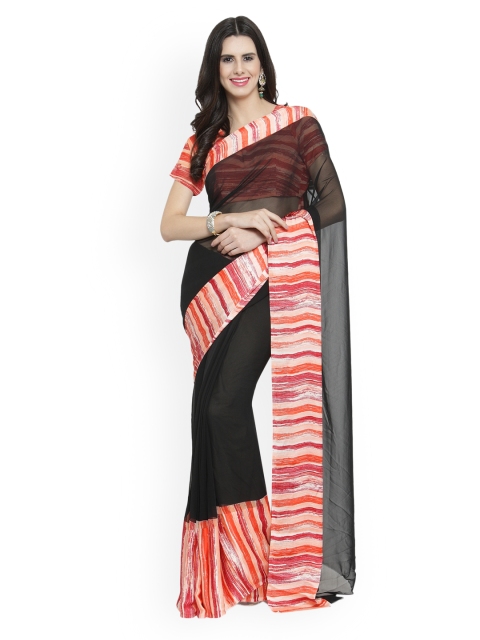 

Shaily Black & Orange Satin Printed Saree