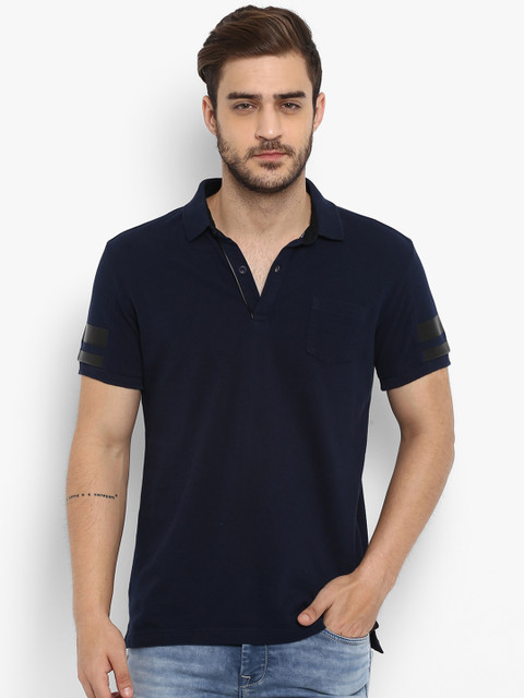 

Mufti Men Navy Blue Solid Polo Collar T-shirt