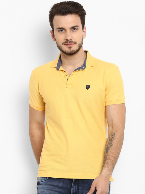 

Mufti Men Yellow Solid Polo Collar T-shirt