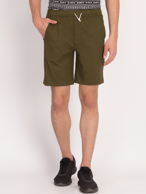 

LA LOFT Men Olive Green Solid Regular Fit Regular Shorts