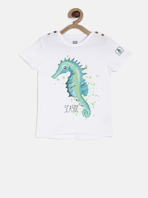 

MINI KLUB Boys White Printed Round Neck T-shirt