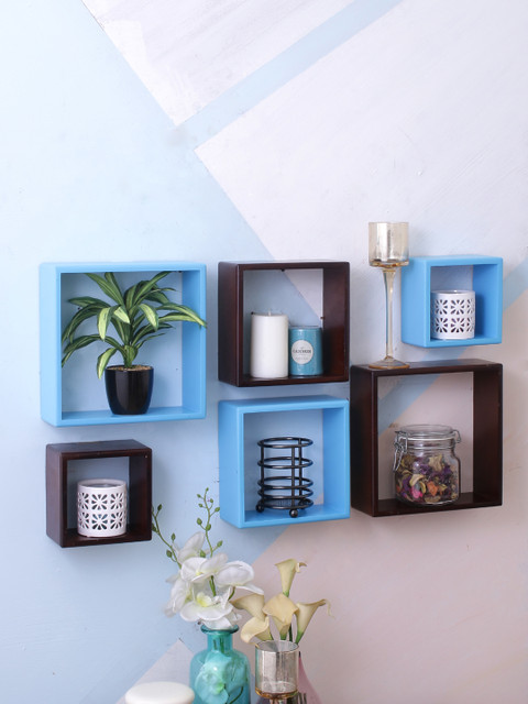 

Home Sparkle Brown & Blue MDF Basic Wall Shelf