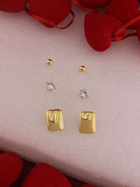 

Sia Art Jewellery Women Set Of 3 Contemporary Studs, Gold