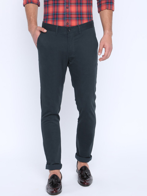 

Basics Men Navy Blue Skinny Fit Solid Regular Trousers