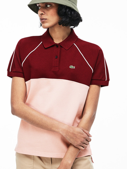 

Lacoste Women Pink Colourblocked Polo Collar T-shirt