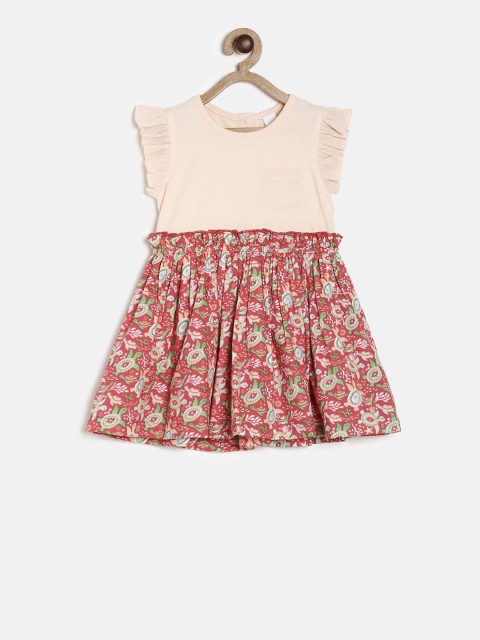 

MINI KLUB Girls Beige Printed Fit and Flare Dress