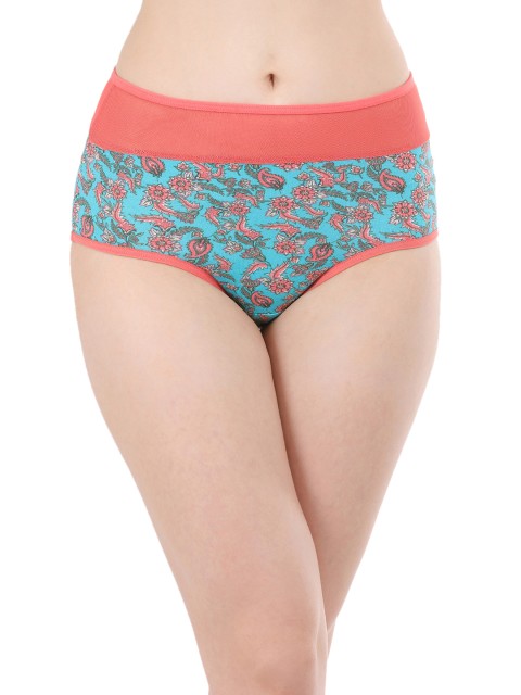 

Clovia Women Blue & Coral Pink Printed Hipster Brief PN2665P03XL