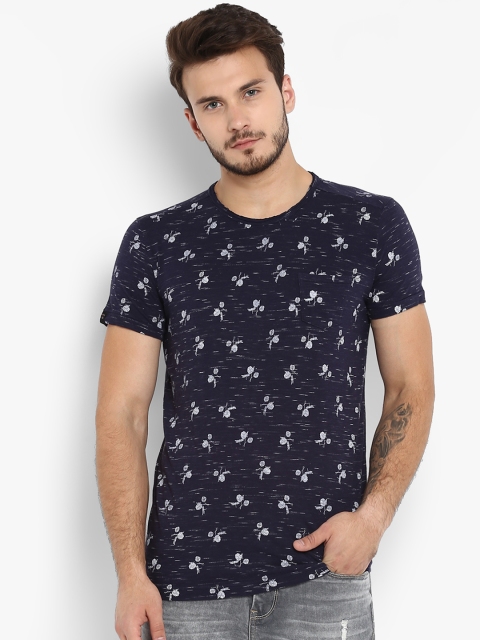 

Mufti Men Navy Blue Printed Round Neck T-shirt