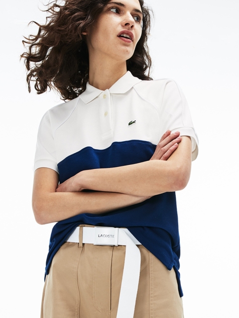 

Lacoste Women Navy Blue Colourblocked Polo Collar T-shirt