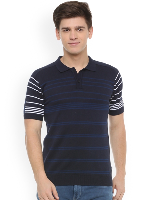 

Van Heusen Men Navy Blue Striped Polo Collar T-shirt