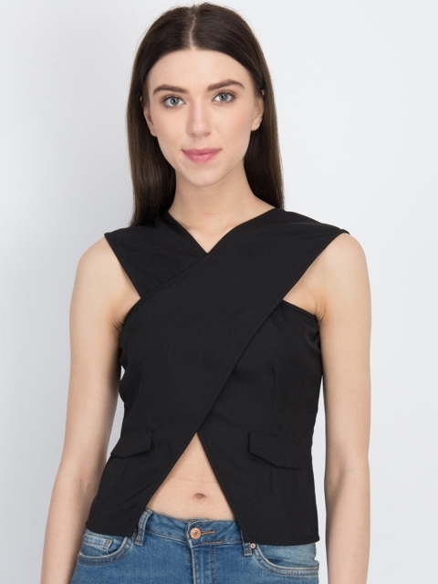 

LA LOFT Women Black Solid Top