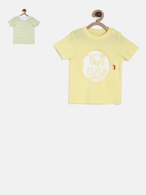 

MINI KLUB Boys Pack of 2 Printed Round Neck Pure Cotton T-shirt, Yellow