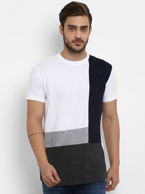

Mufti Men White & Grey Colourblocked Round Neck T-shirt