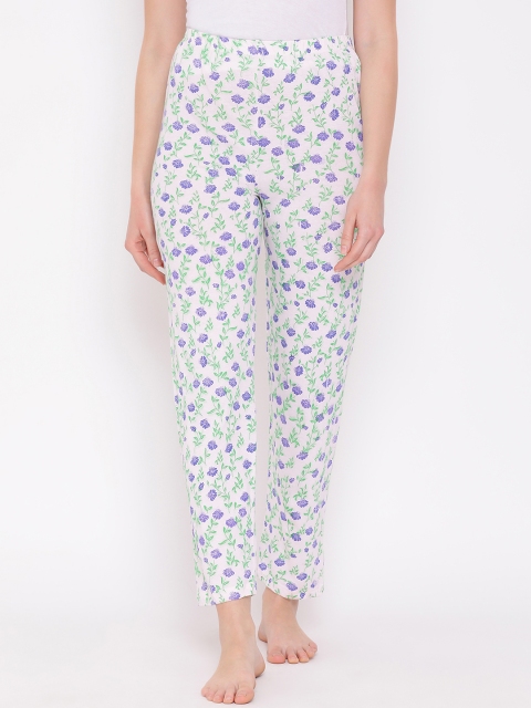

Clovia Women White & Purple Printed Pyjamas LB0171P12XL