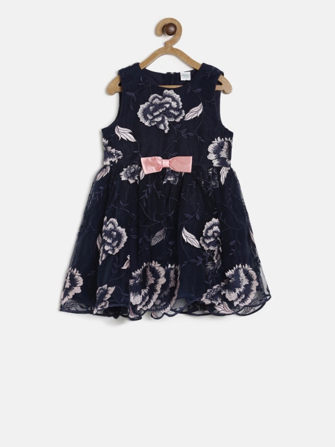 

MINI KLUB Girls Navy Blue Printed Fit and Flare Dress