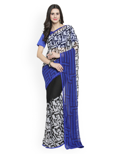 

Shaily Blue & Off-White Pure Georgette Printed Saree