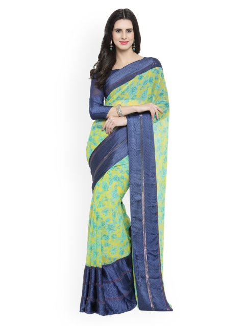 

Shaily Green & Blue Satin Printed Saree