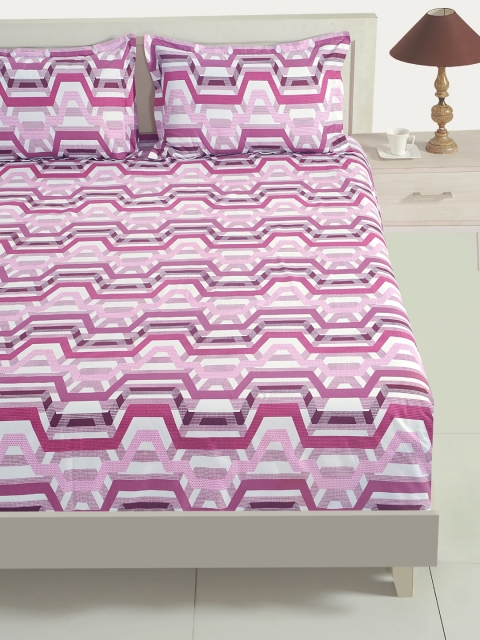 

SWAYAM Purple & White Geometric Flat 144 TC Cotton 1 King Bedsheet with 2 Pillow Covers