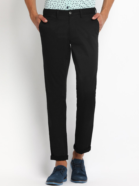 

Basics Men Black Skinny Fit Checked Regular Trousers
