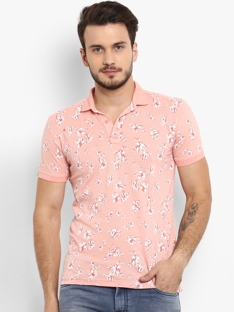 

Mufti Men Peach-Coloured Printed Polo Collar T-shirt