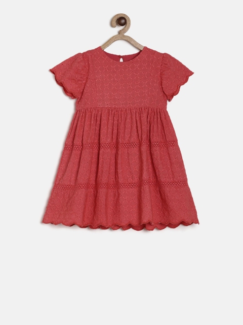 

MINI KLUB Girls Red Self Design Fit and Flare Dress