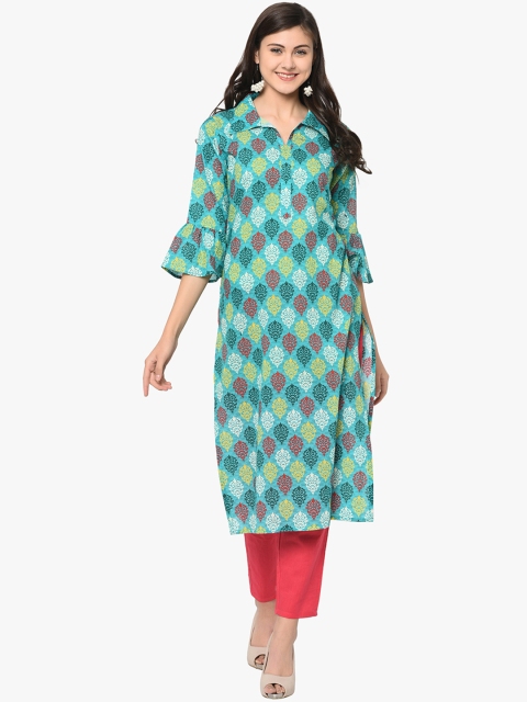ZIYAA Women Green Printed Kurti with Trousers