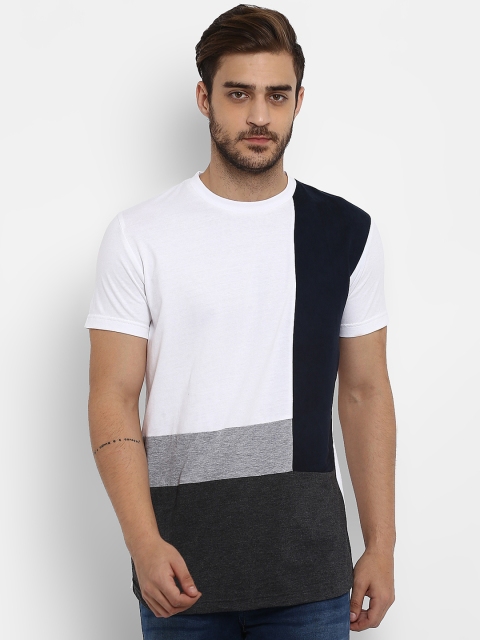 

Mufti Men White Navy Blue Colourblocked Round Neck Pure Cotton T-shirt