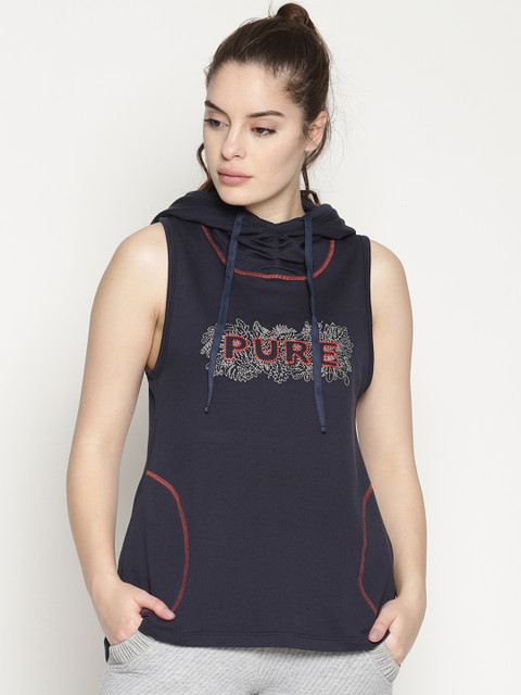 

Soul Space Women Navy Blue Printed Hooded Sweatshirt