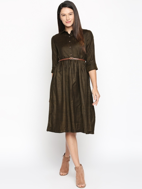 

AKKRITI BY PANTALOONS Women Yellow Self Design Shirt Dress
