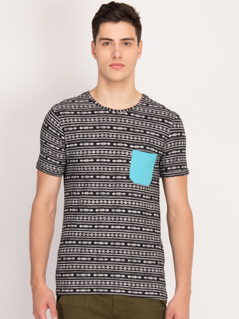 

LA LOFT Men Black Striped Round Neck T-shirt