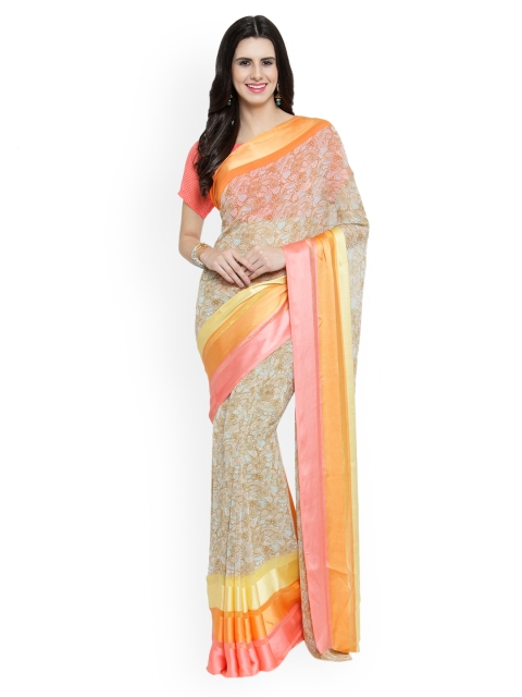 

Shaily Peach-Coloured Printed Satin Saree