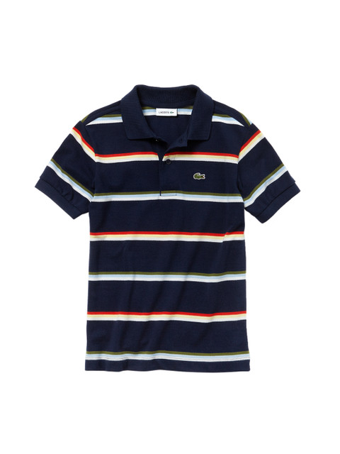 

Lacoste Boys Navy Blue Striped Polo Collar T-shirt