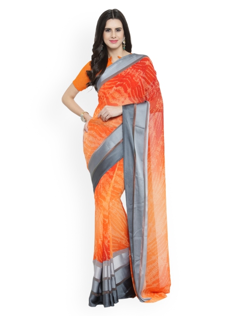 

Shaily Peach-Coloured Printed Satin Saree