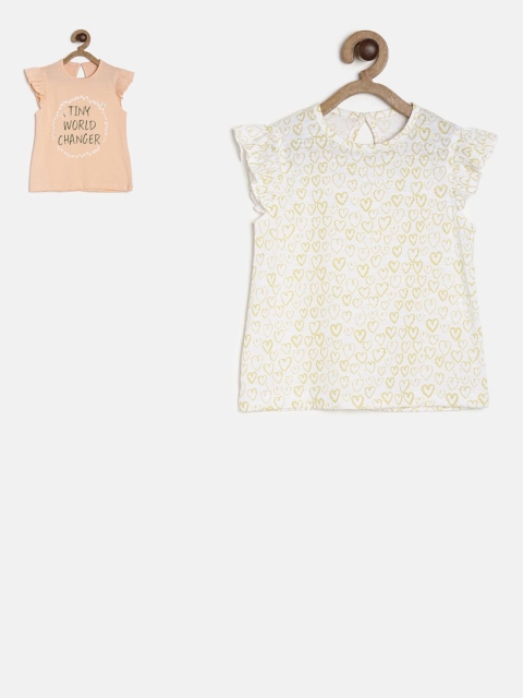 

MINI KLUB Girls Pack of 2 Printed Tops, Peach