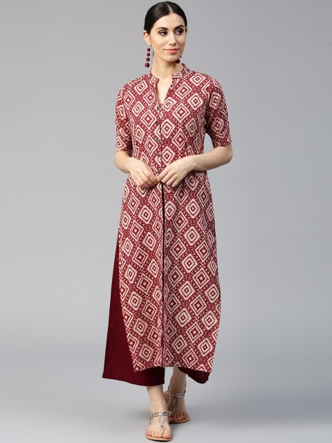 

Jaipur Kurti Women Maroon Printed A-Line Dress