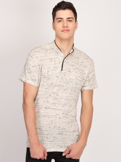 

LA LOFT Men Beige Self Design Mandarin Collar T-shirt