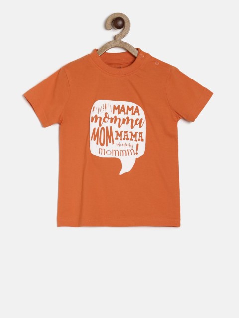 

MINI KLUB Boys Orange Printed Round Neck T-shirt