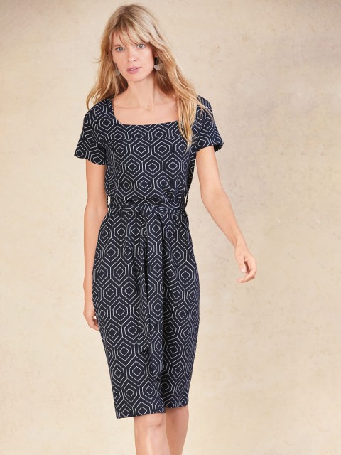 

next Women Navy Printed A-Line Dress, Navy blue