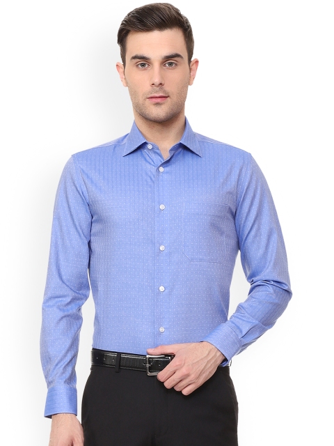 

Louis Philippe Permapress Men Blue Regular Fit Self Design Formal Shirt